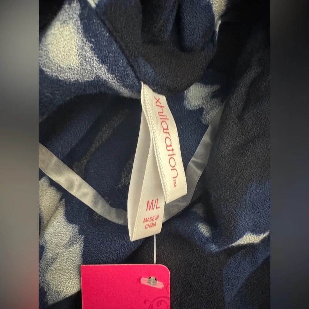 Xhilaration Navy Tie Dye Striped Kimono Cardigan Boho Layering Wrap M/L NWT